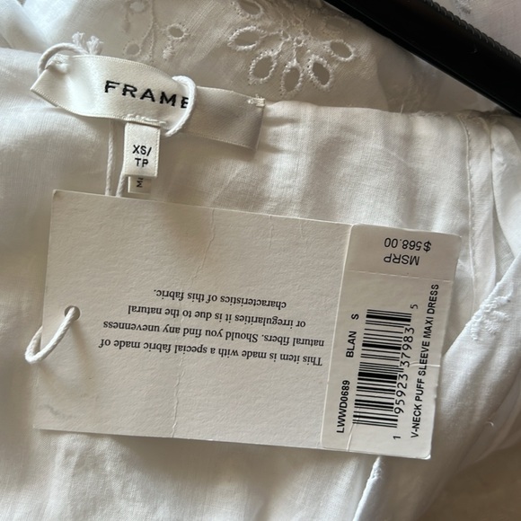 NWT $568 Frame V Neck Puff sleeve maxi dress white size X Small - Picture 10 of 12